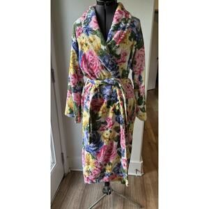 Fredericks of Hollywood Turkish Cotton Terry Floral Bath Robe Vintage 80s GUC
